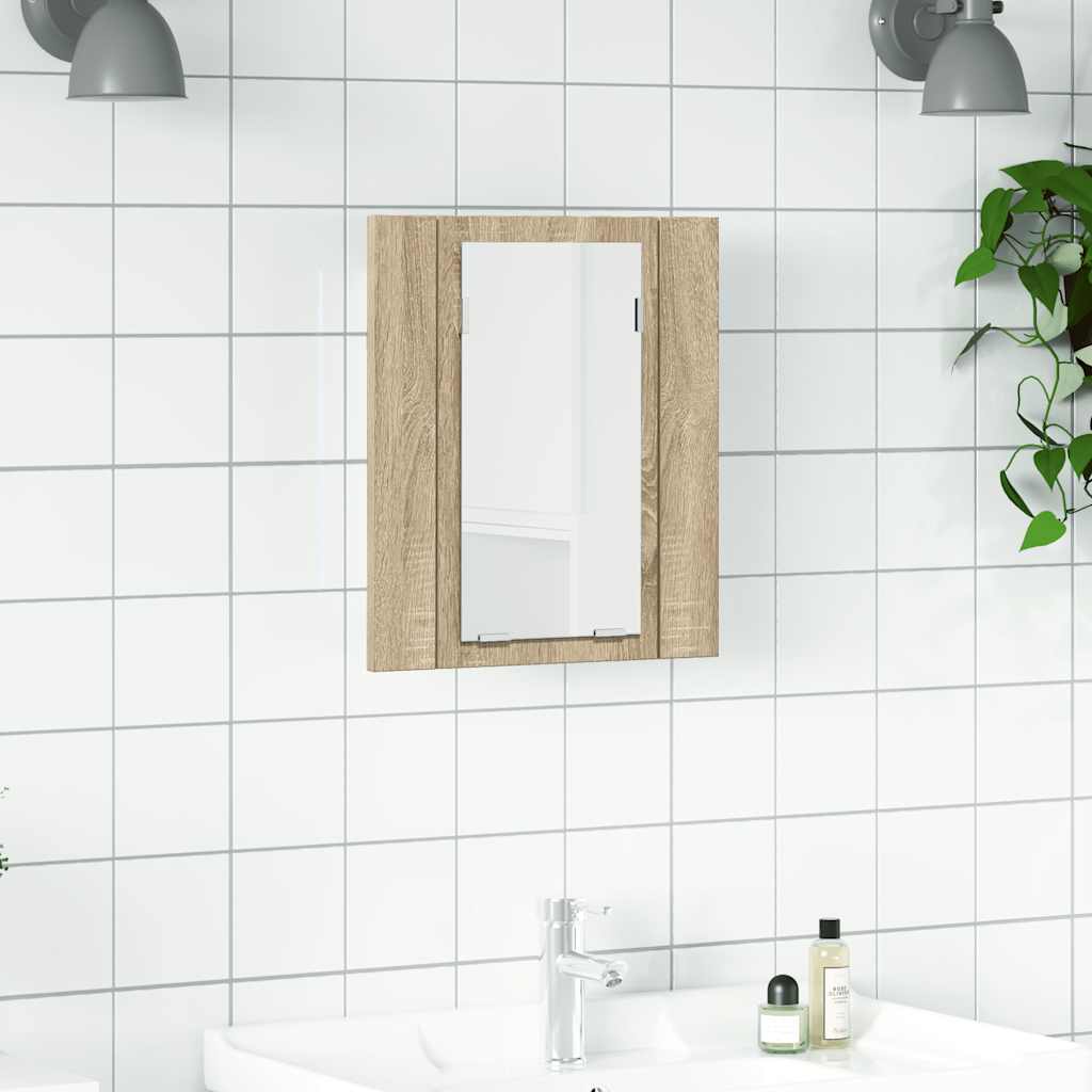 Armadietto a Specchio con Luci LED Rovere Sonoma in Acrilico