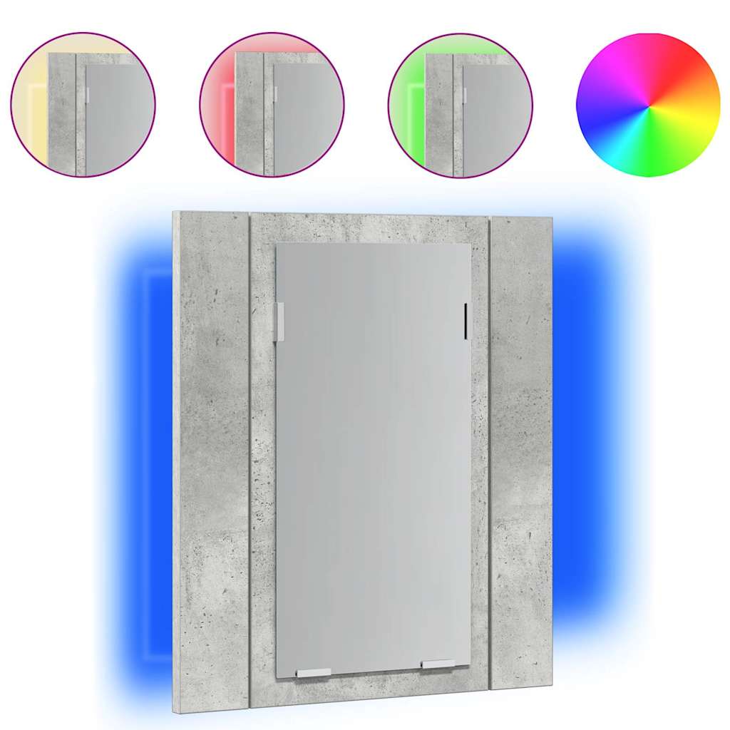 Armadietto a Specchio con Luci LED Grigio Cemento in Acrilico
