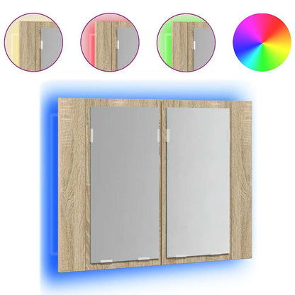 Armadietto a Specchio con Luci LED Rovere Sonoma in Acrilico