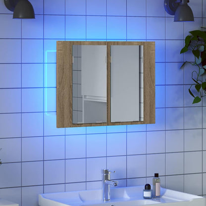 Armadietto a Specchio con Luci LED Rovere Sonoma in Acrilico