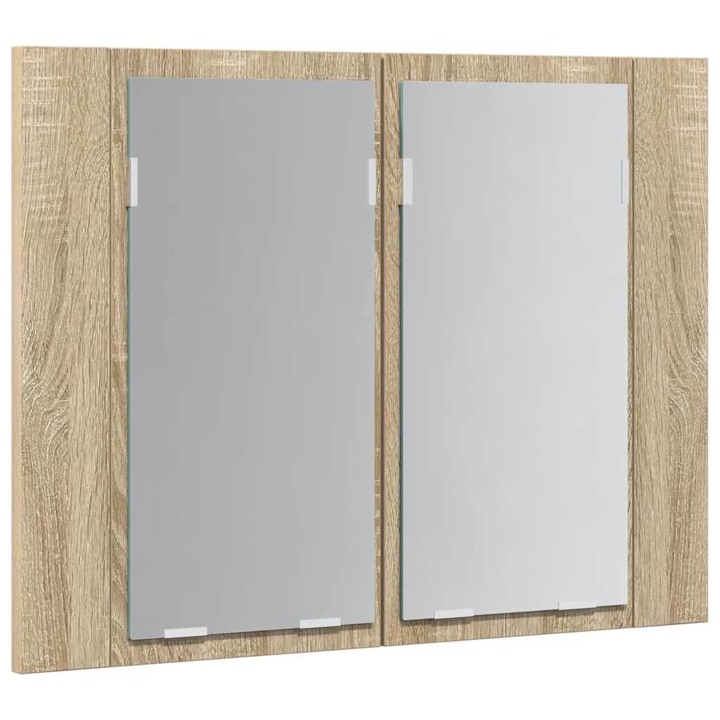 Armadietto a Specchio con Luci LED Rovere Sonoma in Acrilico