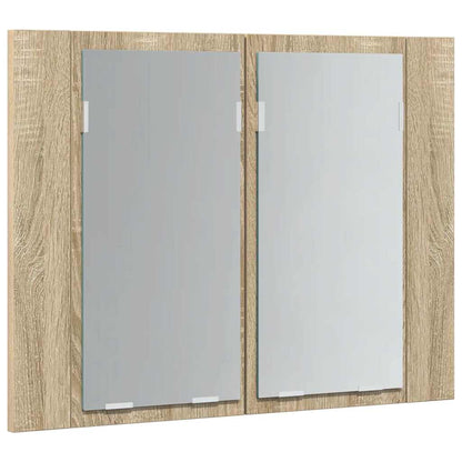 Armadietto a Specchio con Luci LED Rovere Sonoma in Acrilico