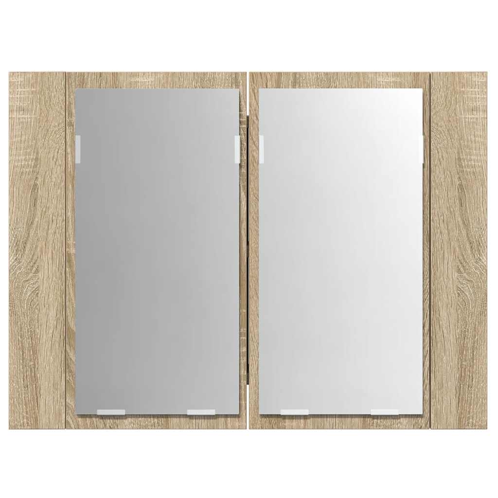 Armadietto a Specchio con Luci LED Rovere Sonoma in Acrilico