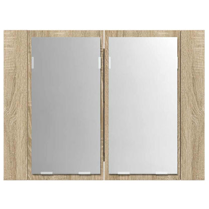 Armadietto a Specchio con Luci LED Rovere Sonoma in Acrilico