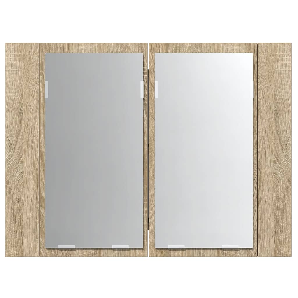 Armadietto a Specchio con Luci LED Rovere Sonoma in Acrilico