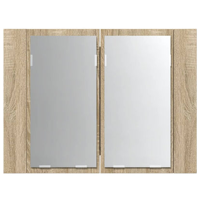Armadietto a Specchio con Luci LED Rovere Sonoma in Acrilico
