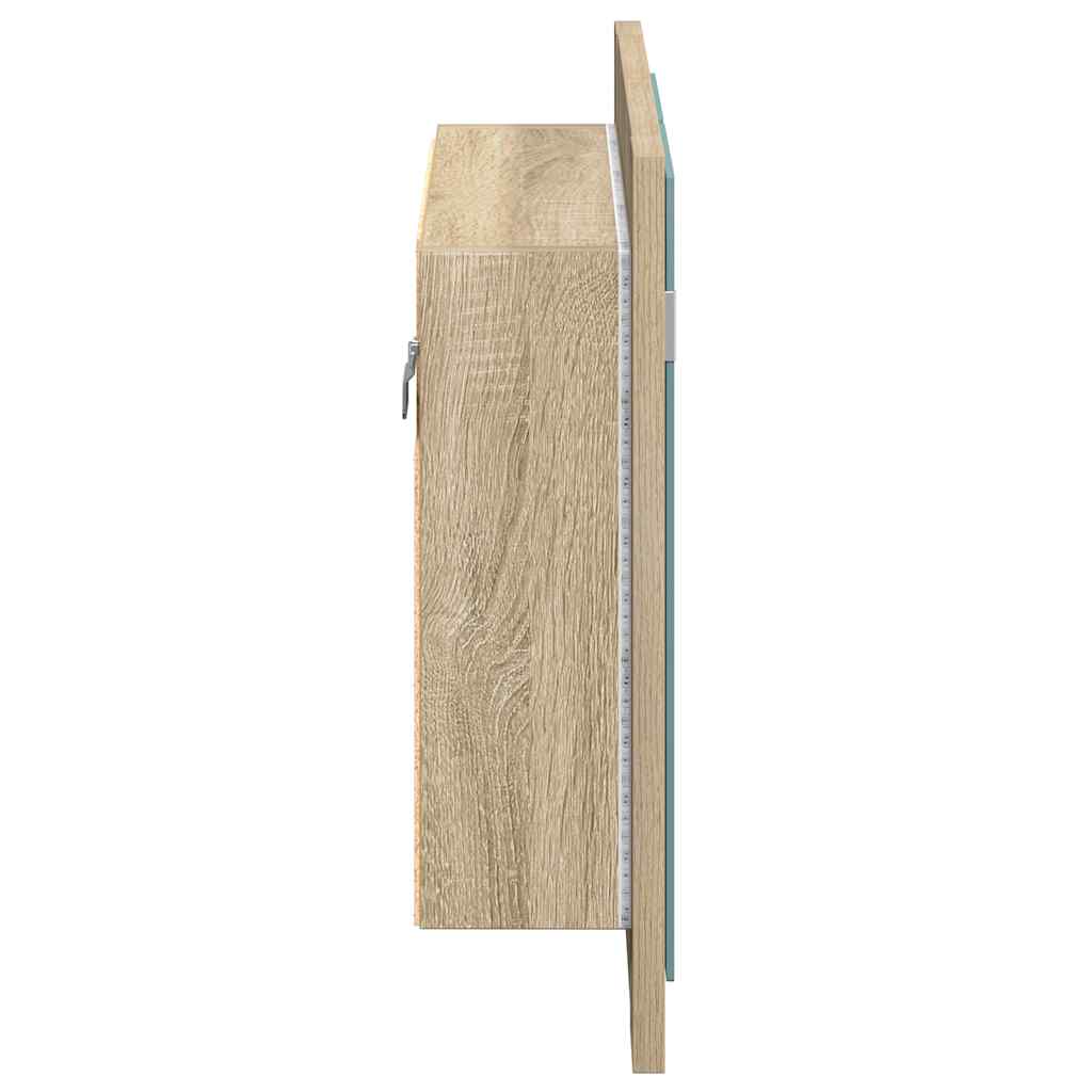 Armadietto a Specchio con Luci LED Rovere Sonoma in Acrilico