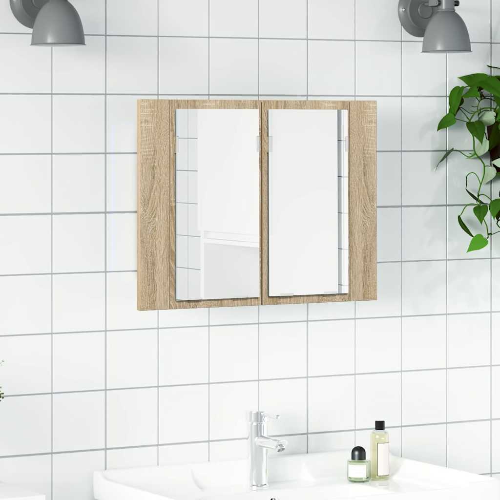 Armadietto a Specchio con Luci LED Rovere Sonoma in Acrilico