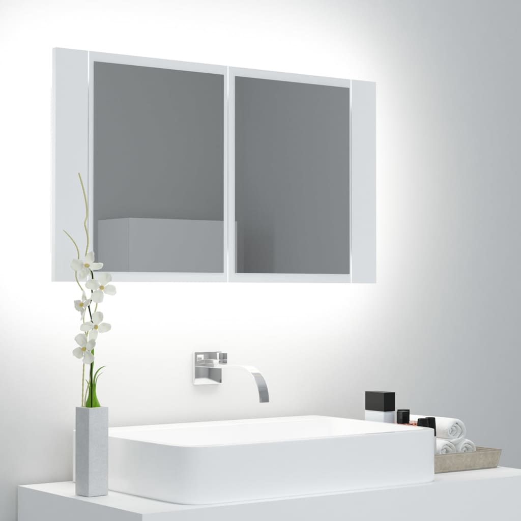 Armadietto a Specchio con Luci LED Bianco 80x12x45 in Acrilico - homemem39