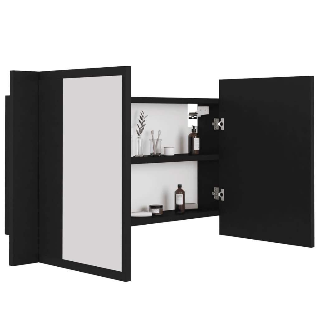 Armadietto a Specchio con Luci LED Nero 80x12x45 cm in Acrilico