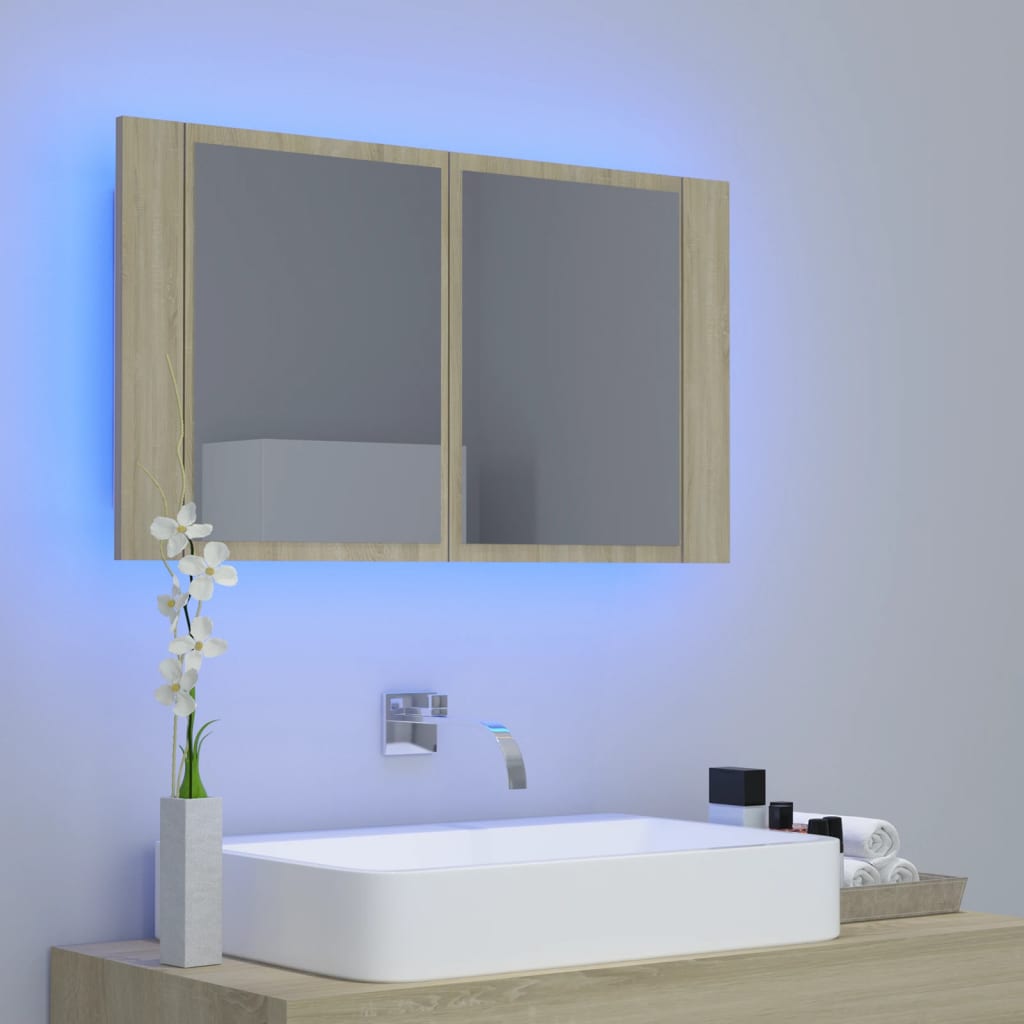 Armadietto a Specchio con Luci LED Rovere Sonoma in Acrilico | homemem39