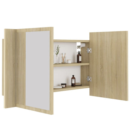 Armadietto a Specchio con Luci LED Rovere Sonoma in Acrilico | homemem39