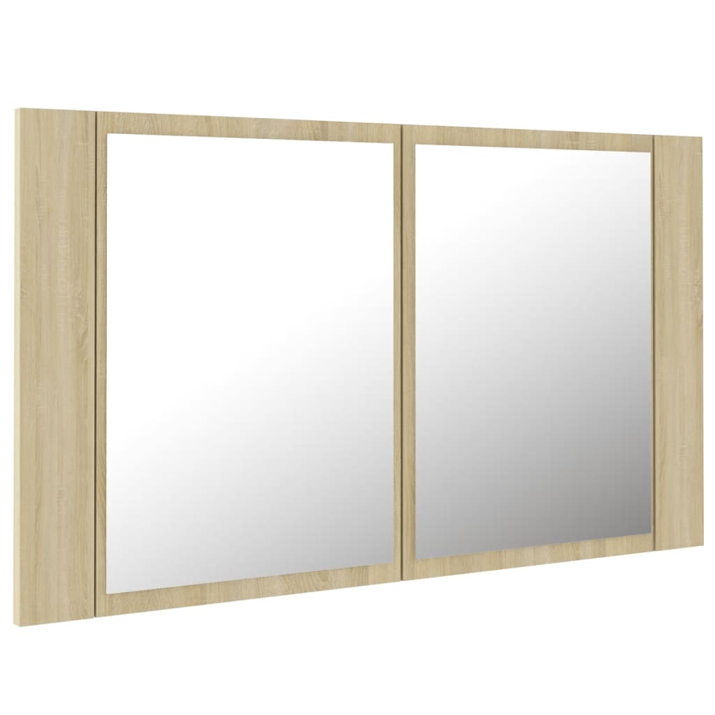 Armadietto a Specchio con Luci LED Rovere Sonoma in Acrilico | homemem39
