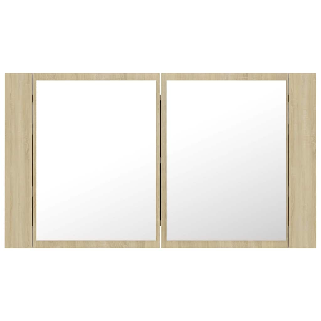 Armadietto a Specchio con Luci LED Rovere Sonoma in Acrilico