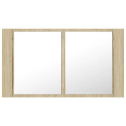 Armadietto a Specchio con Luci LED Rovere Sonoma in Acrilico