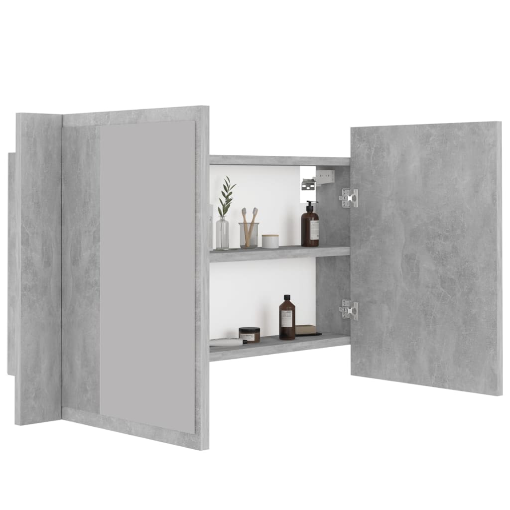 Armadietto a Specchio con Luci LED Grigio Cemento in Acrilico