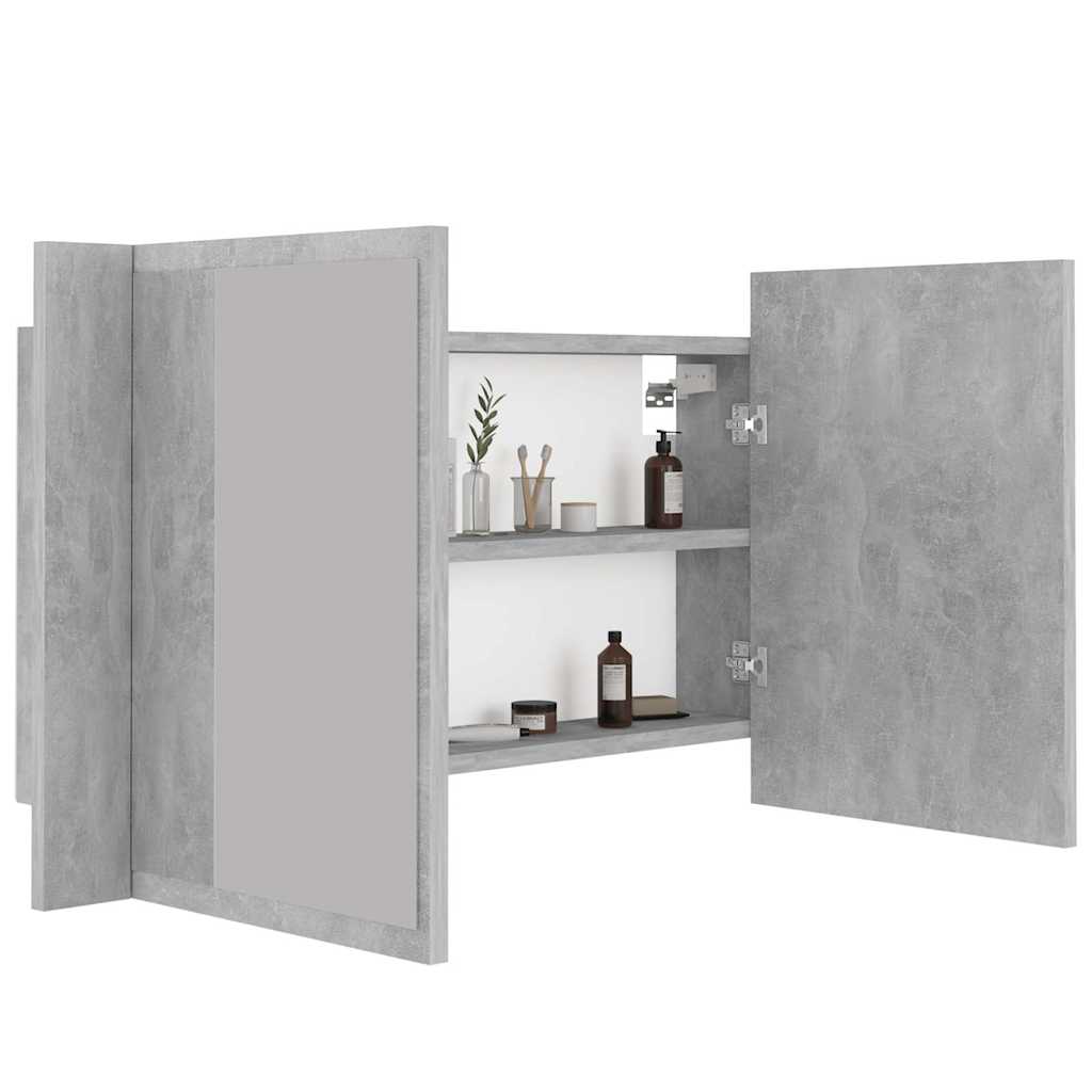 Armadietto a Specchio con Luci LED Grigio Cemento in Acrilico