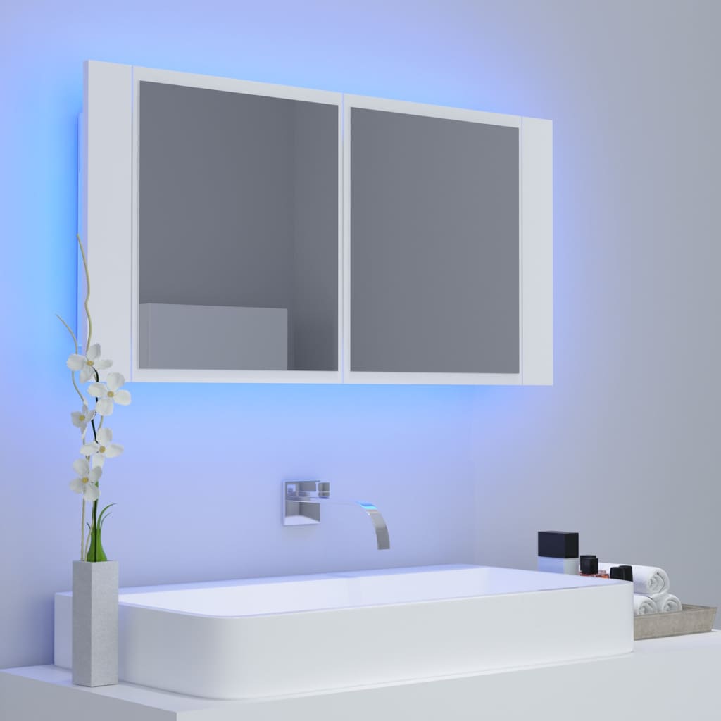 Armadietto a Specchio con Luci LED Bianco 90x12x45 in Acrilico - homemem39