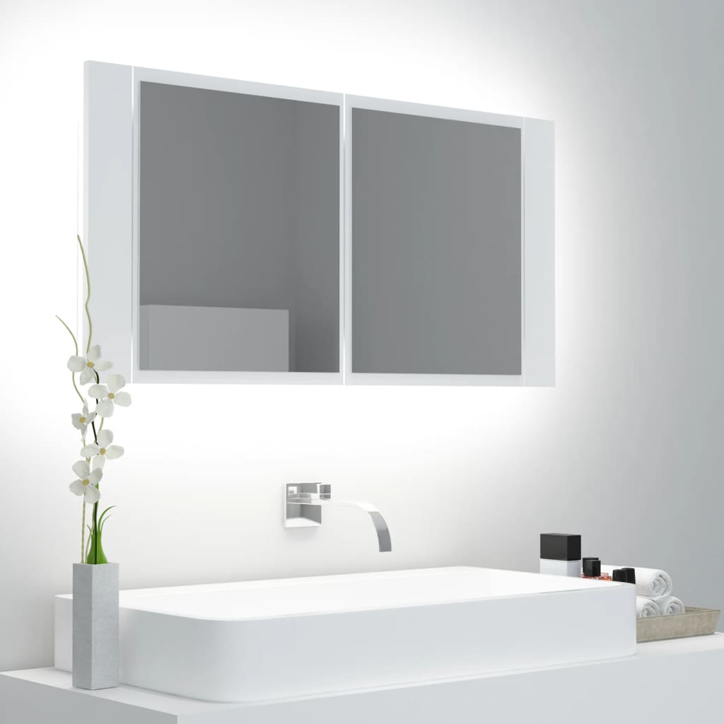 Armadietto a Specchio con Luci LED Bianco 90x12x45 in Acrilico - homemem39