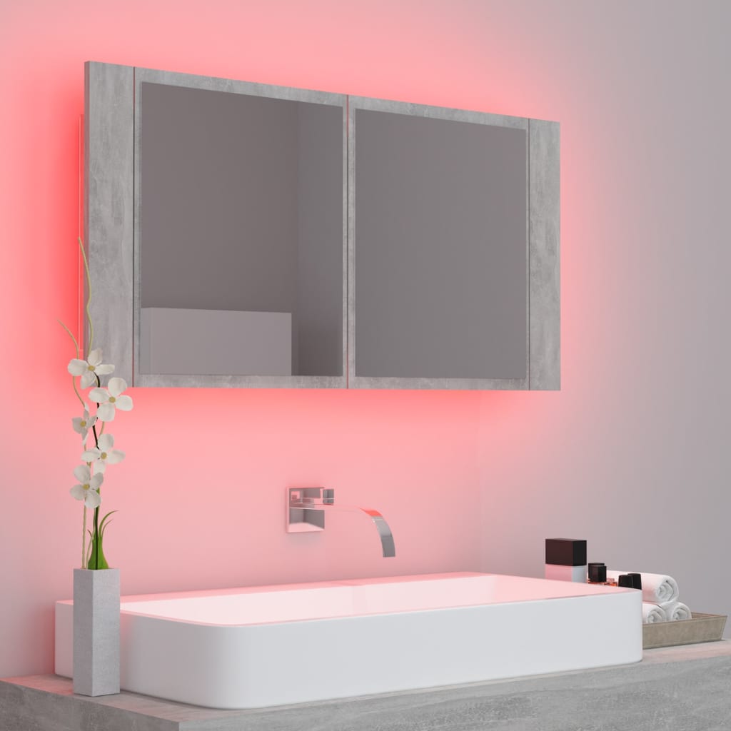 Armadietto a Specchio con Luci LED Grigio Cemento in Acrilico | homemem39