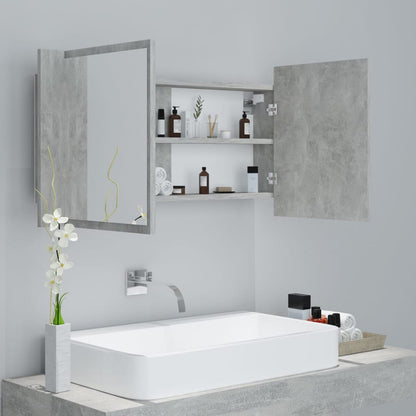 Armadietto a Specchio con Luci LED Grigio Cemento in Acrilico | homemem39