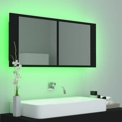 Armadietto a Specchio con Luci LED Nero 100x12x45cm in Acrilico