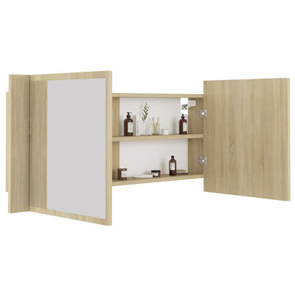 Armadietto a Specchio con Luci LED Rovere Sonoma in Acrilico | homemem39
