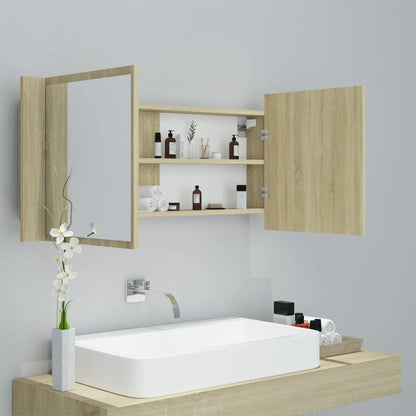 Armadietto a Specchio con Luci LED Rovere Sonoma in Acrilico | homemem39