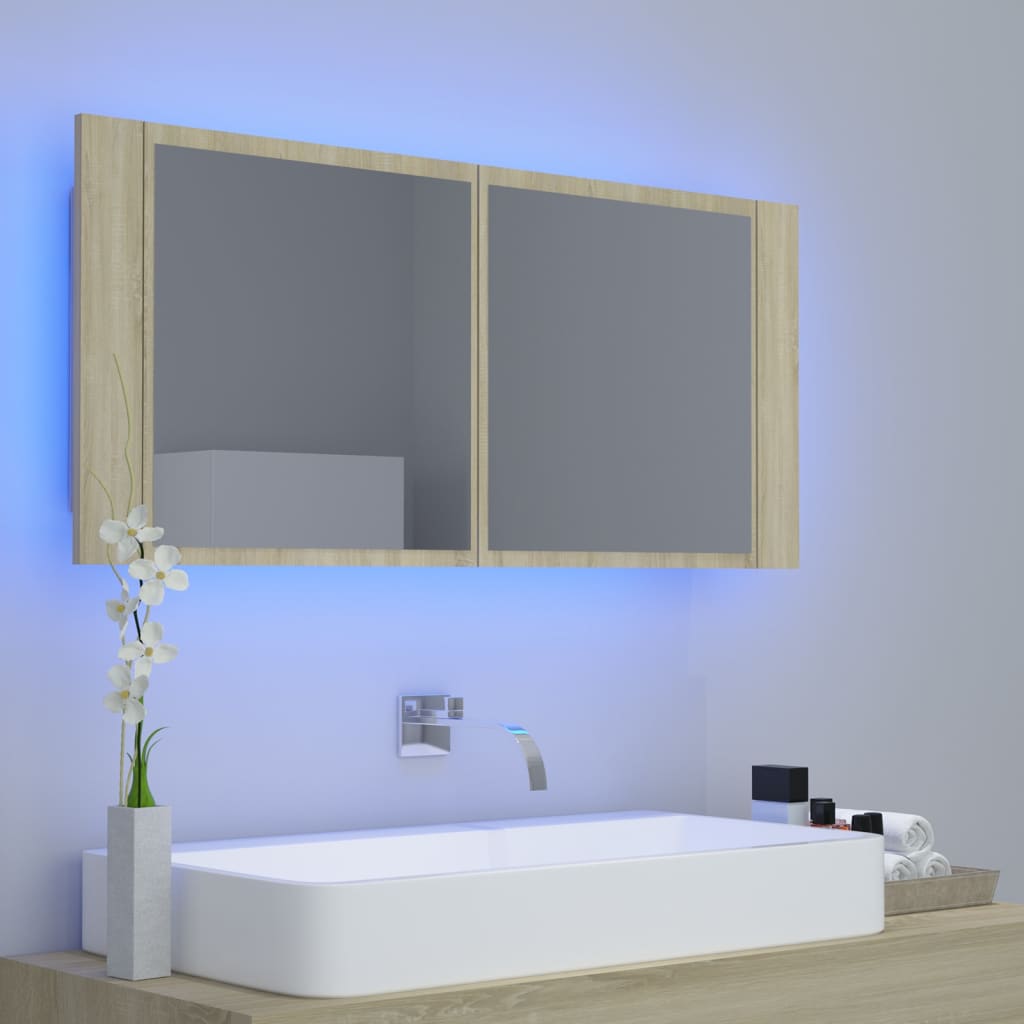 Armadietto a Specchio con Luci LED Rovere Sonoma in Acrilico | homemem39