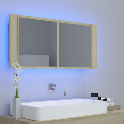 Armadietto a Specchio con Luci LED Rovere Sonoma in Acrilico | homemem39