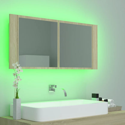 Armadietto a Specchio con Luci LED Rovere Sonoma in Acrilico | homemem39