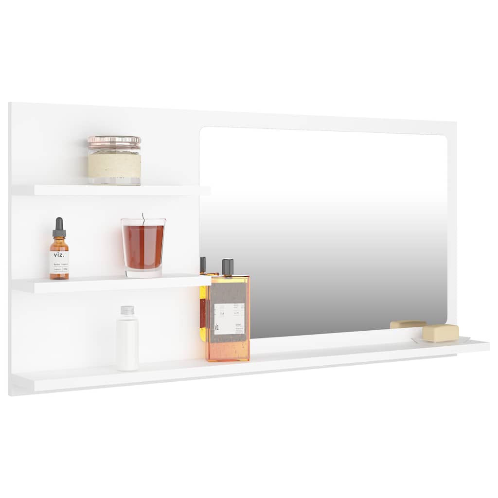 Specchio da Bagno Bianco 90x10,5x45 cm in Legno Multistrato
