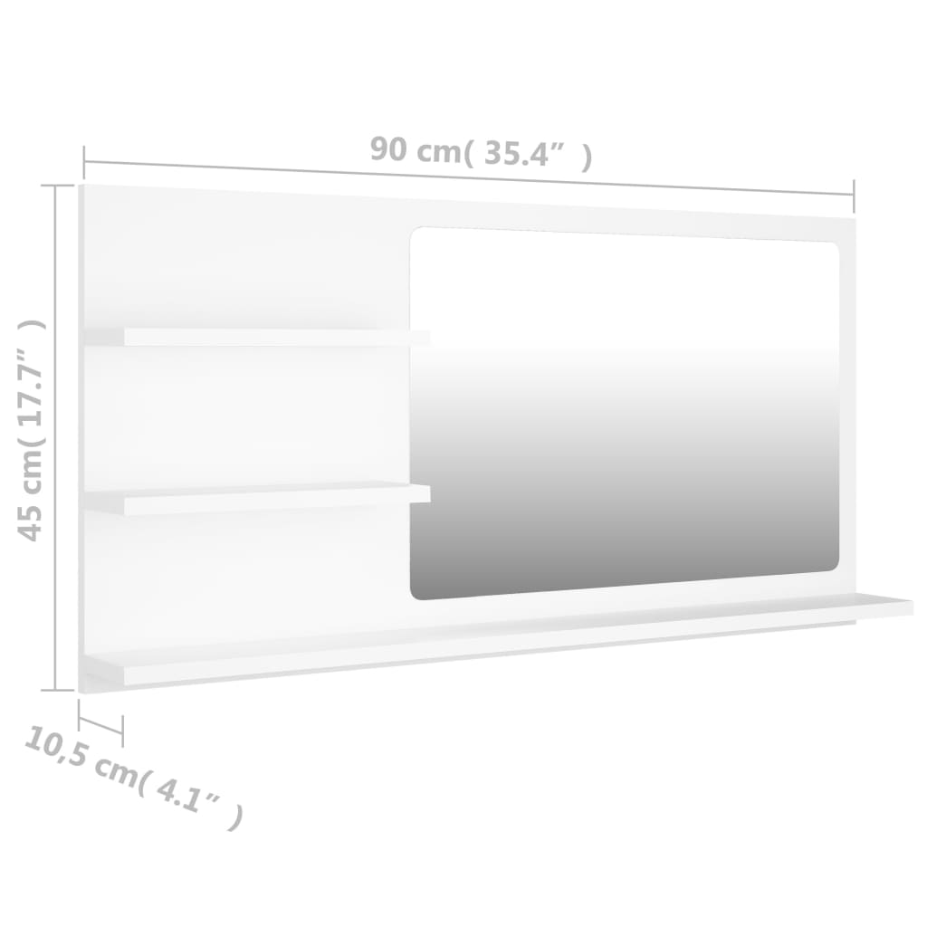 Specchio da Bagno Bianco 90x10,5x45 cm in Legno Multistrato | homemem39