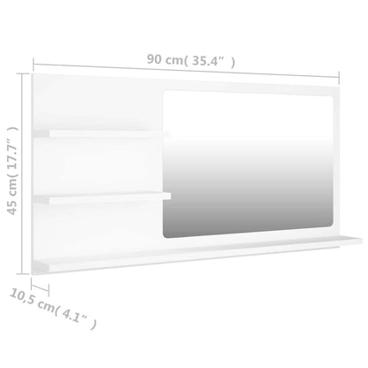 Specchio da Bagno Bianco 90x10,5x45 cm in Legno Multistrato