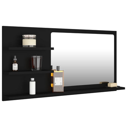 Specchio da Bagno Nero 90x10,5x45 cm in Legno Multistrato | homemem39