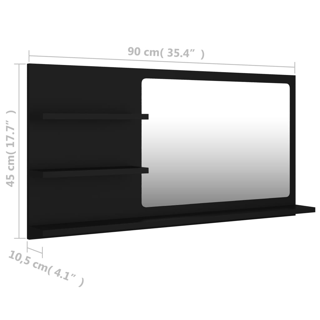 Specchio da Bagno Nero 90x10,5x45 cm in Legno Multistrato | homemem39