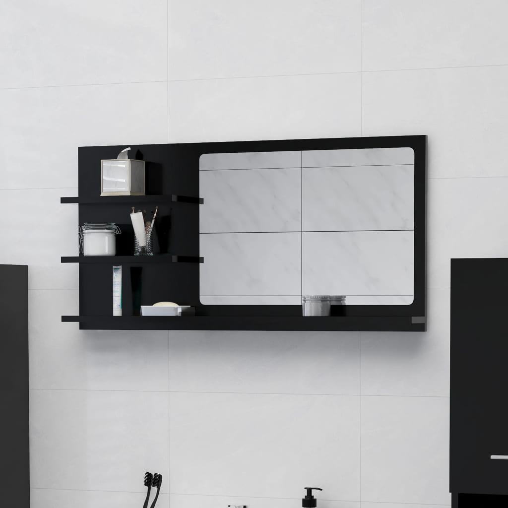 Specchio da Bagno Nero 90x10,5x45 cm in Legno Multistrato | homemem39