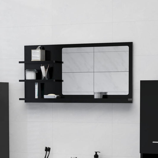 Specchio da Bagno Nero 90x10,5x45 cm in Legno Multistrato | homemem39