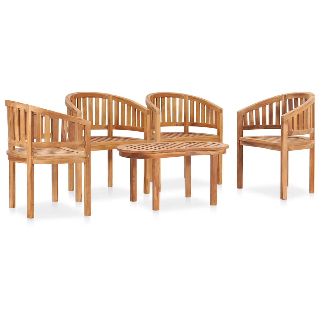 Set Salotto da Giardino 5 pz Design Curvo in Massello di Teak | homemem39