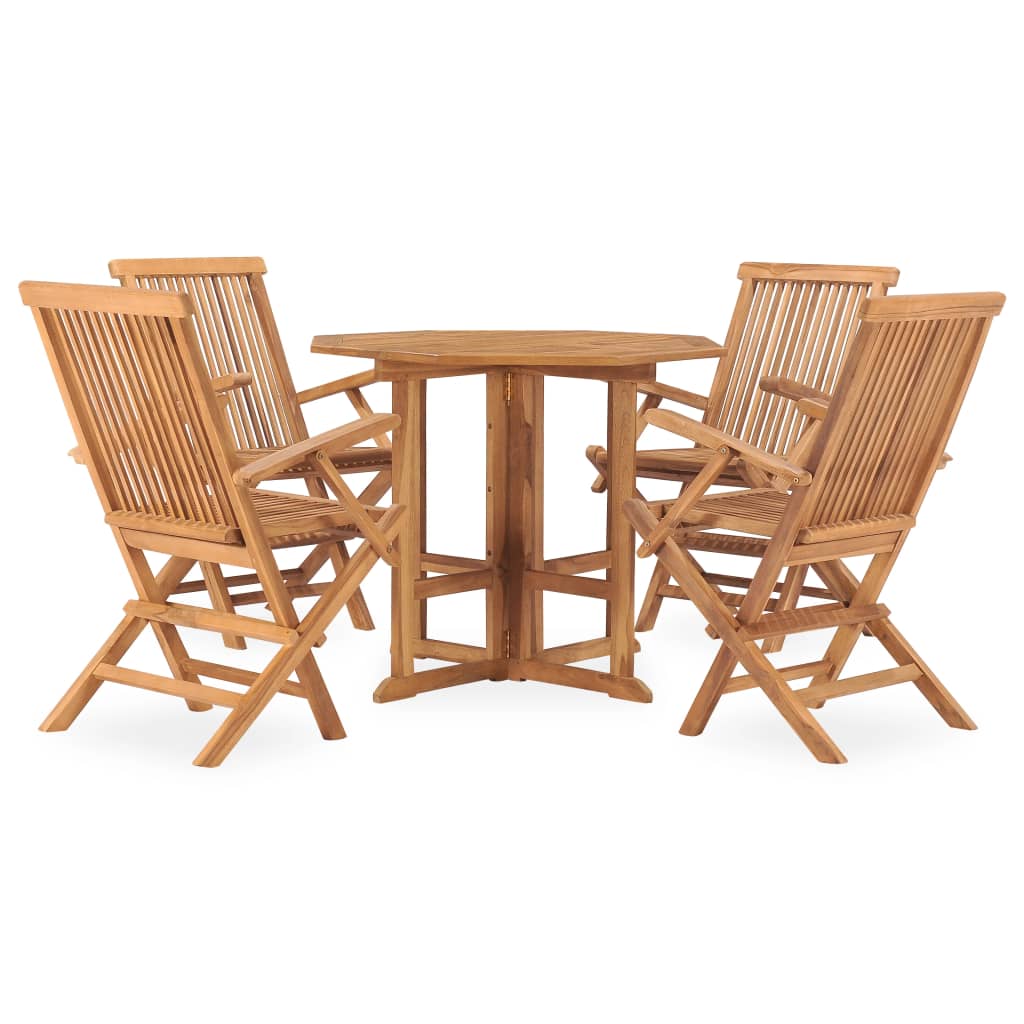 Set da Pranzo da Giardino 5 pz Pieghevole in Massello di Teak | homemem39