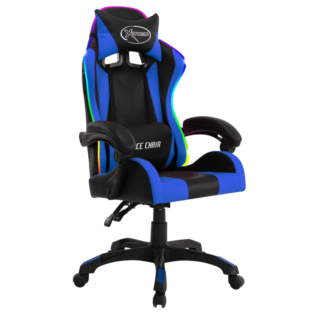 Sedia da Gaming con Luci a LED RGB Blu e Nera in Similpelle | homemem39