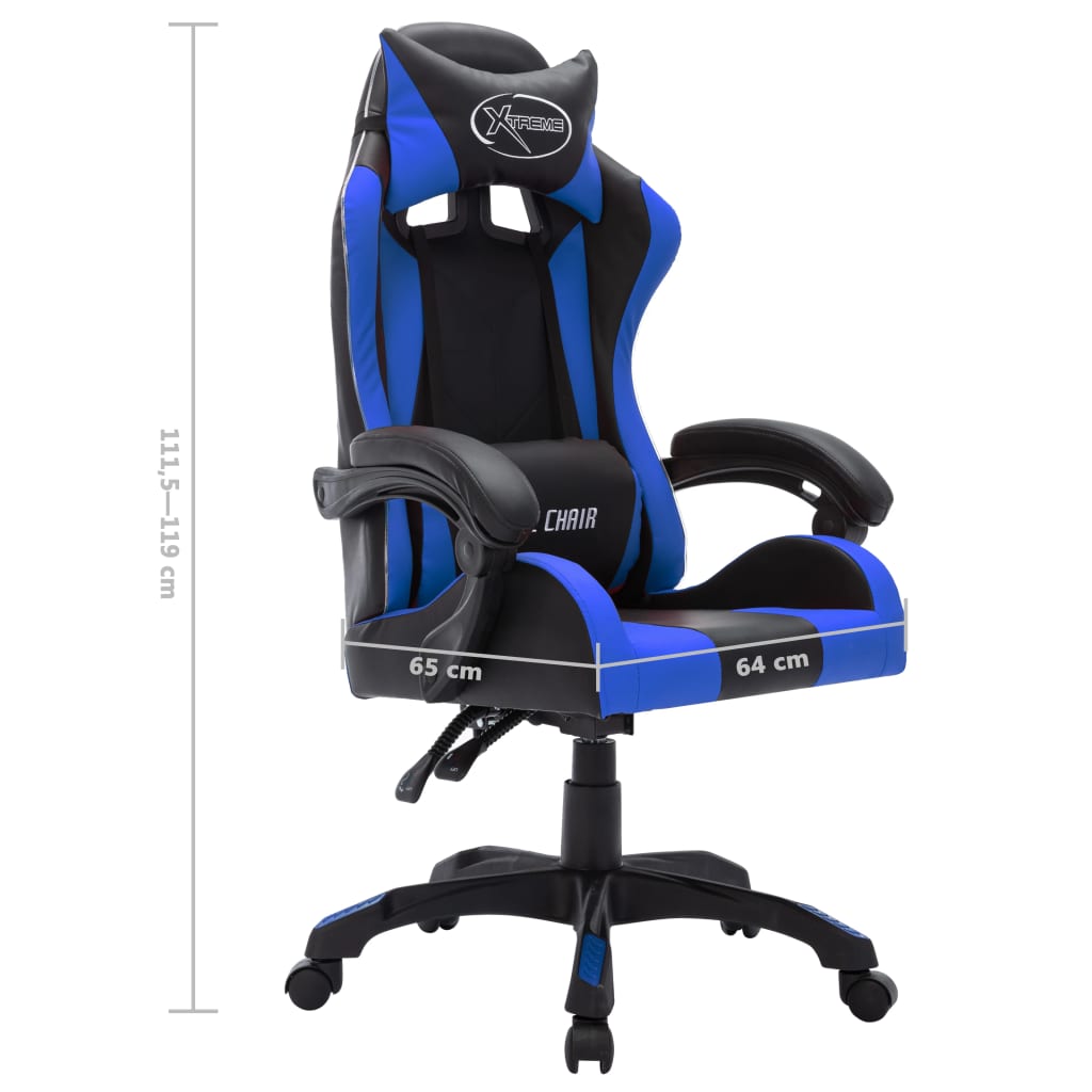 Sedia da Gaming con Luci a LED RGB Blu e Nera in Similpelle | homemem39