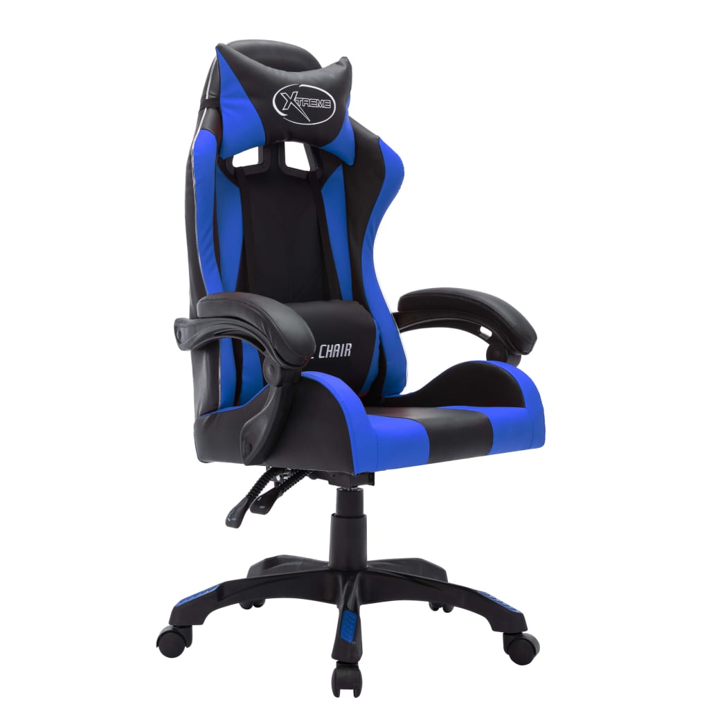 Sedia da Gaming con Luci a LED RGB Blu e Nera in Similpelle | homemem39