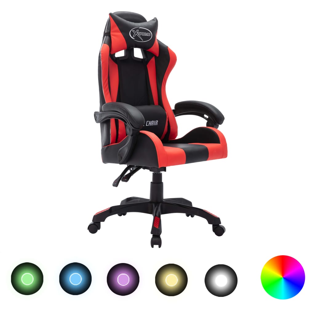 Sedia da Gaming con Luci a LED RGB Rossa e Nera in Similpelle