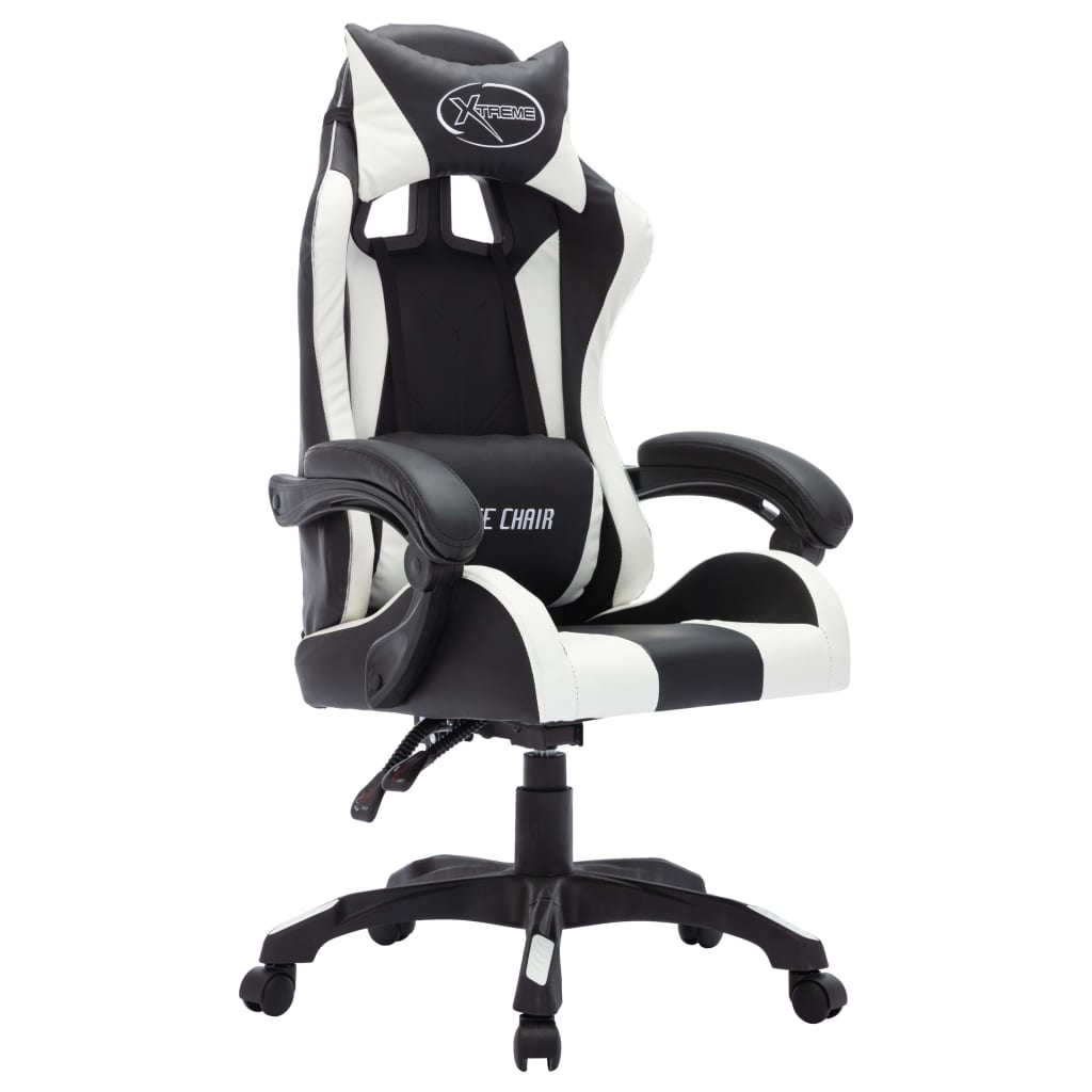 Sedia da Gaming con Luci a LED RGB Bianca e Nera in Similpelle