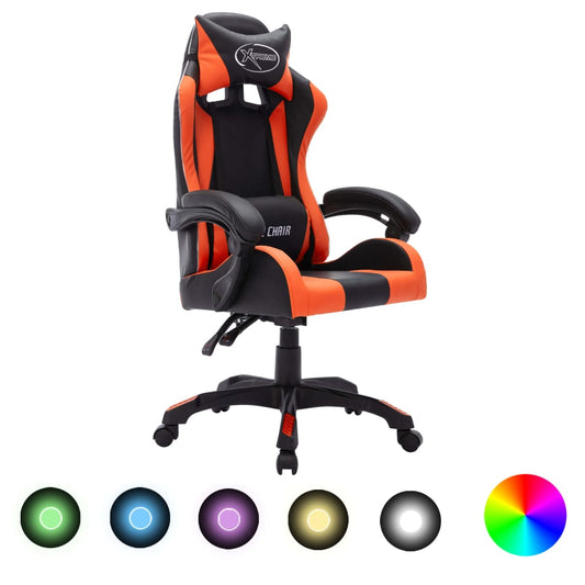 Sedia da Gaming con Luci a LED RGB Arancione e Nera Similpelle