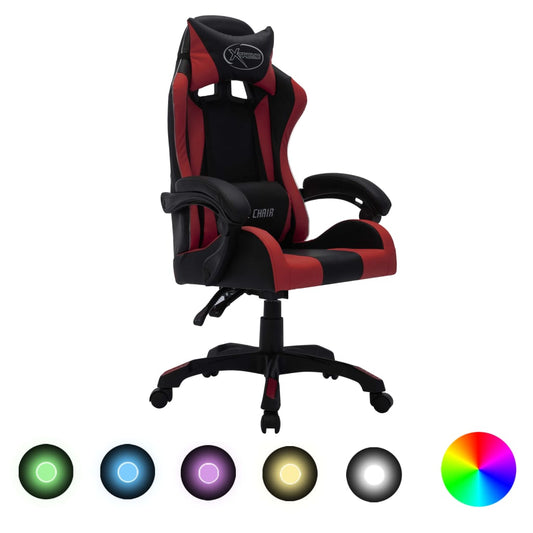 Sedia da Gaming con Luci a LED RGB Rosso Vino e Nera Similpelle