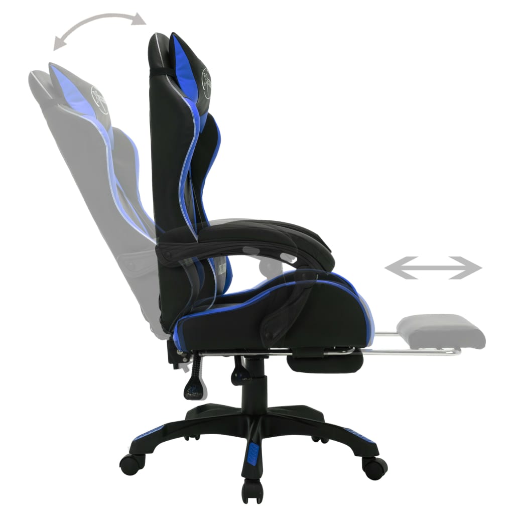 Sedia da Gaming con Luci a LED RGB Blu e Nera in Similpelle | homemem39