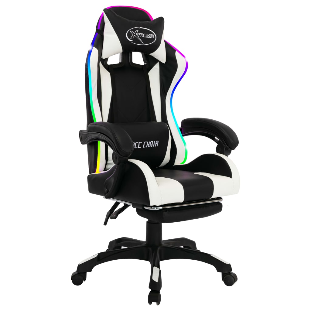 Sedia da Gaming con Luci a LED RGB Bianca e Nera in Similpelle