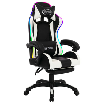 Sedia da Gaming con Luci a LED RGB Bianca e Nera in Similpelle